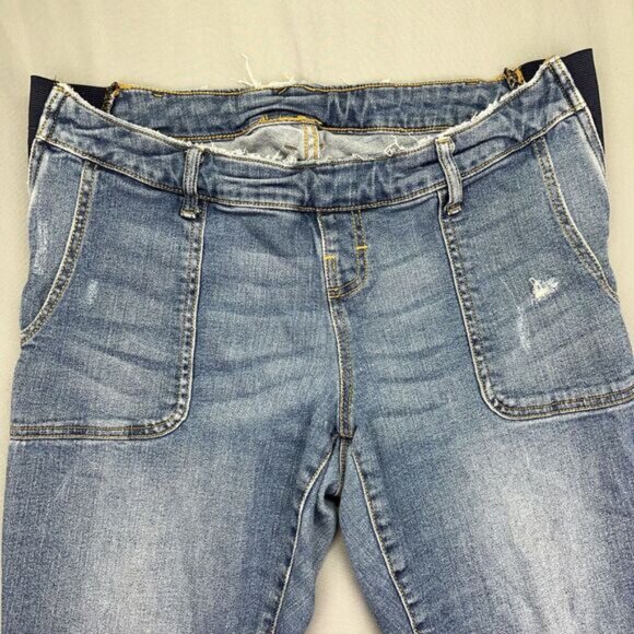 Mother Maternity Jegging Jeans Women's Blue Faded Whiskers Raw Hem Front Pocket - Picture 2 of 16